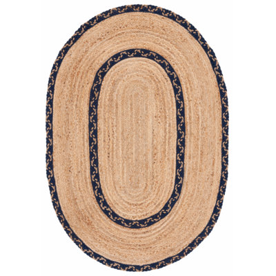 Kyrah Natural Fiber Hand Loomed Jute/Cotton Rug in Natural/Navy