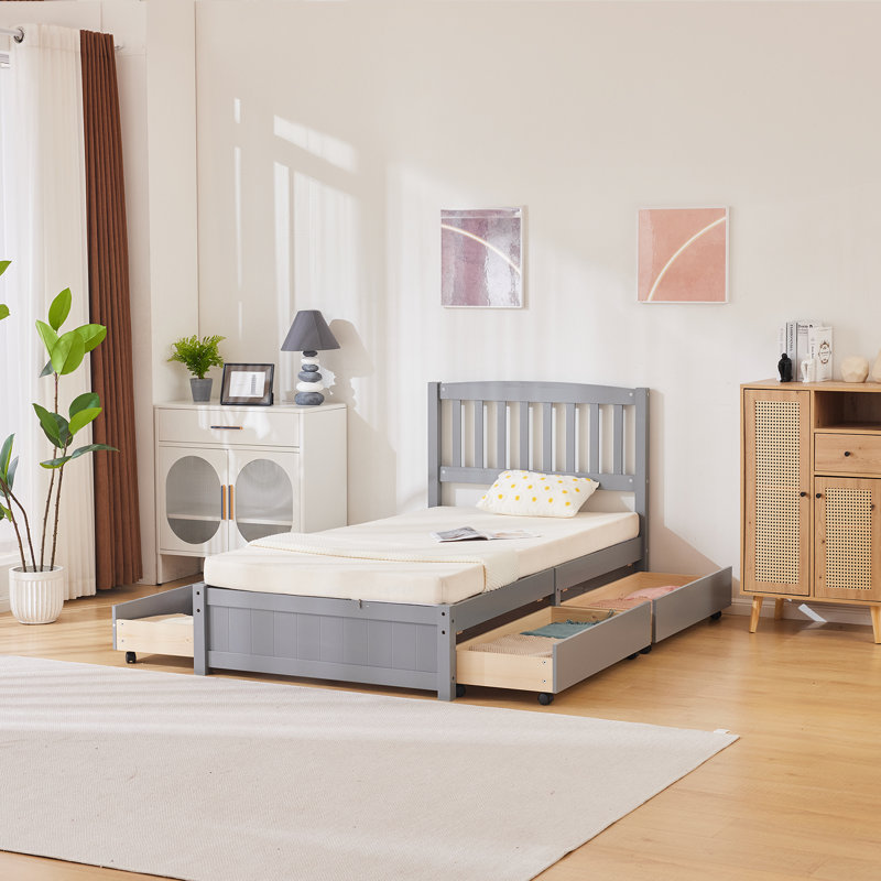 Lit simple gris avec rangement, Gris
