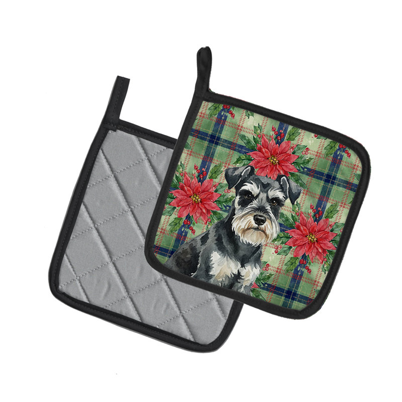 Paire de poignées noires et argentées Schnauzer Christmas Poinsettas, Noir / argenté