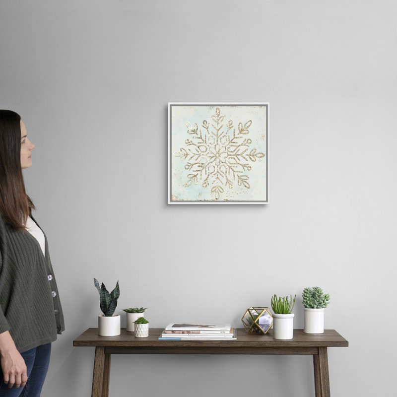 Glistening Snowflake I - reproduction d'art sur toile, Cadre blanc, H 18 po x l 18 po x P 1,75 po