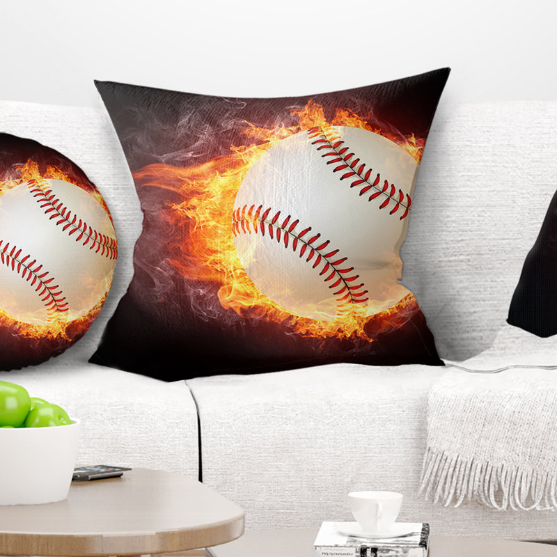 Baseball Ball - Coussin imprimé sport, 18 po x 18 po, Coussin décoratif