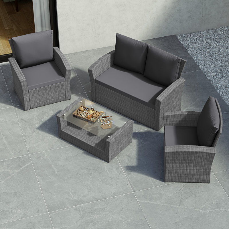 Custinne Rattan 5 - Person Seating Group with Cushions, UKFR Certified, Grey