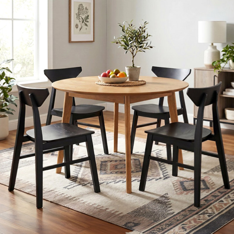 Modern Dining Chairs With Backrest, With Solid Wood Frame, For Dining Room/Living Room, Black