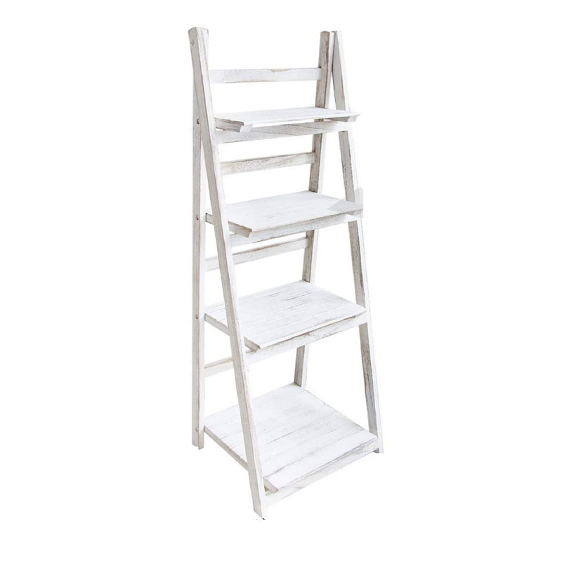 Eri Rectangular Multi-Tiered Foldable Ladder Solid Wood Plant Stand, White