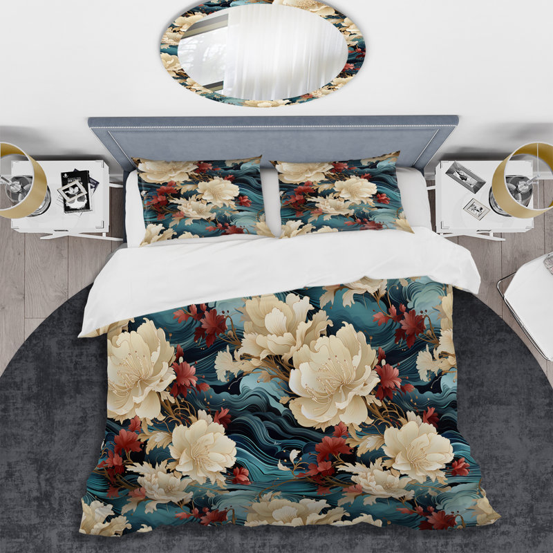 Ensemble de housse de couette en microfibre Kimono Whispers V, Housse de couette pour grand lit et 2 taies décor