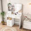 Coiffeuse à 5 tiroirs avec miroir mobile et éclairage 3 couleurs, idéal pour le maquillage de la chambre à coucher, miroir de bureau blanc rétractable, grands outils de rangement