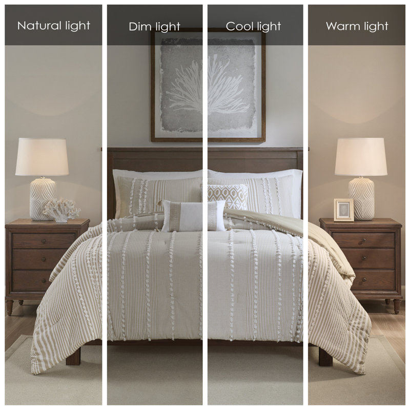 Taupe and White Cotton Yarn Dyed Comforter Set