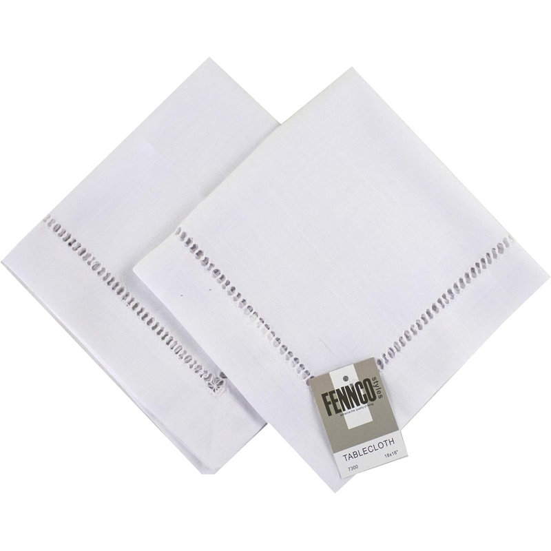 Classic White Hemstitch Cloth Napkins 18"X18", Set Of 4