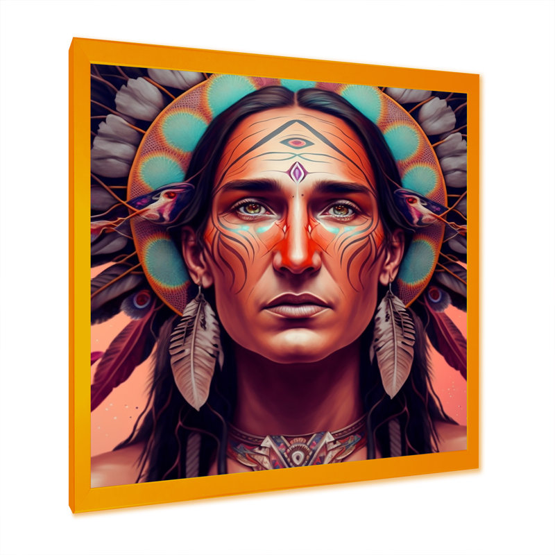 «Colorful Native American Man I», impression sur toile, Encadrement doré, H 30 po x l 30 po x P 1 po