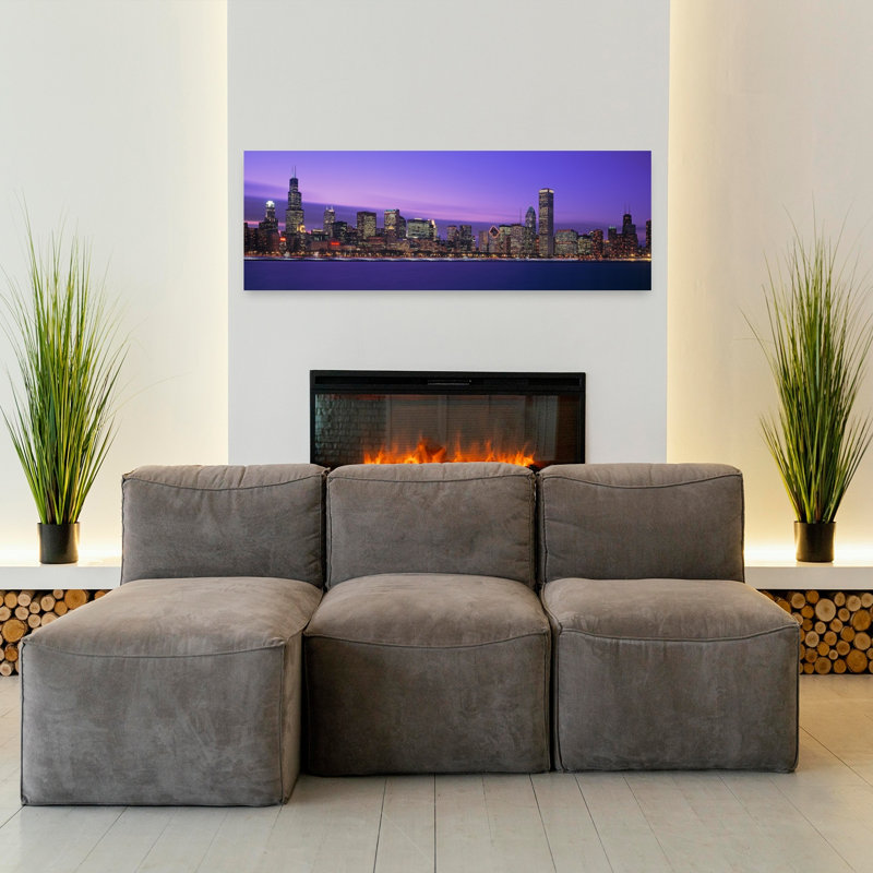 View Of An Urban Skyline At Dusk Chicago Illinois USA by New Moon - Wrapped Canvas Panoramic Print, 40.64 cm H x 121.92 cm W