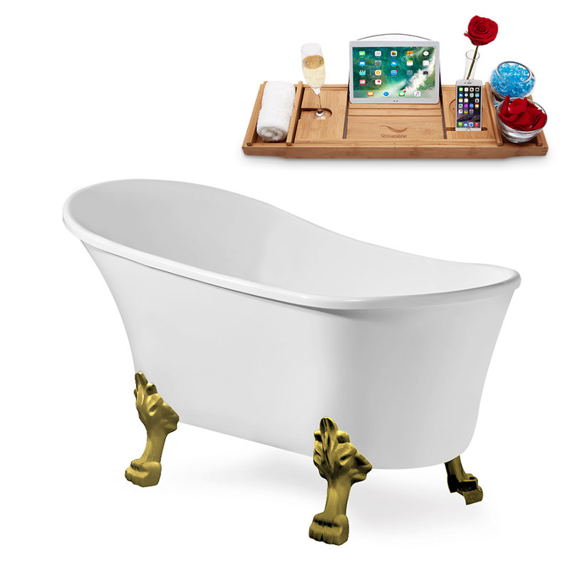 1399.5mm x 680.7mm Freestanding Soaking Acrylic Bathtub, Matte Black, Brushed Gold