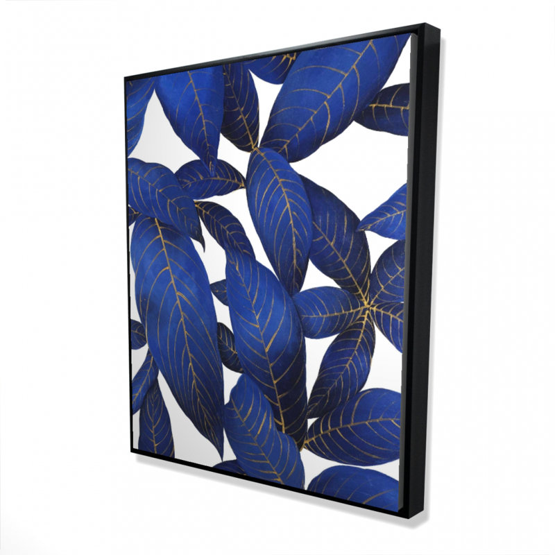 Abstract Modern Blue Leaves Print On Canvas, H 48 po x l 36 po