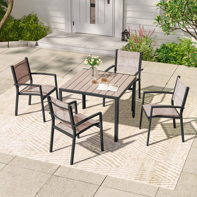 5-Piece Metal PVC-coated polyester Outdoor Dining Set - Ideal for Backyards, Gardens, and Outdoor Spaces, Taupe