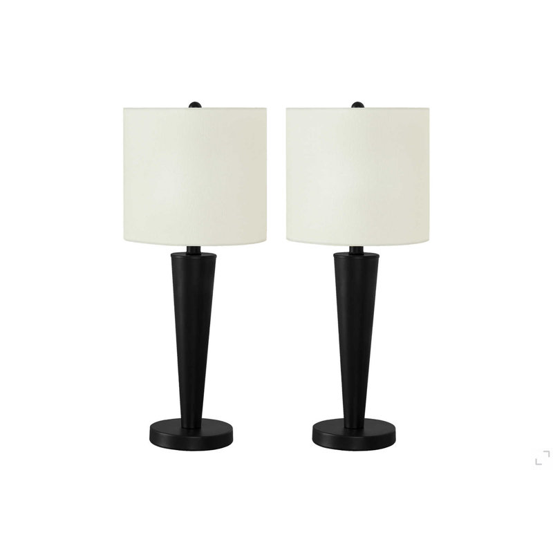 Lighting, ensemble de 2, lampe de table, port USB inclus, métal noir, abat-jour ivoire / crème, 24 po