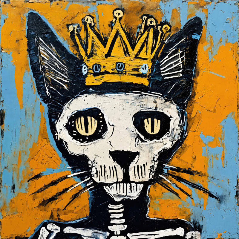 Chat 2 - Hommage - Basquiat, estampe numérique sur toile tendue avec châssis, H 15 po x l 15 po