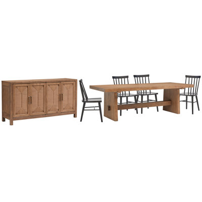 Trestle Dining Table With 4 Side Chairs And Buffet