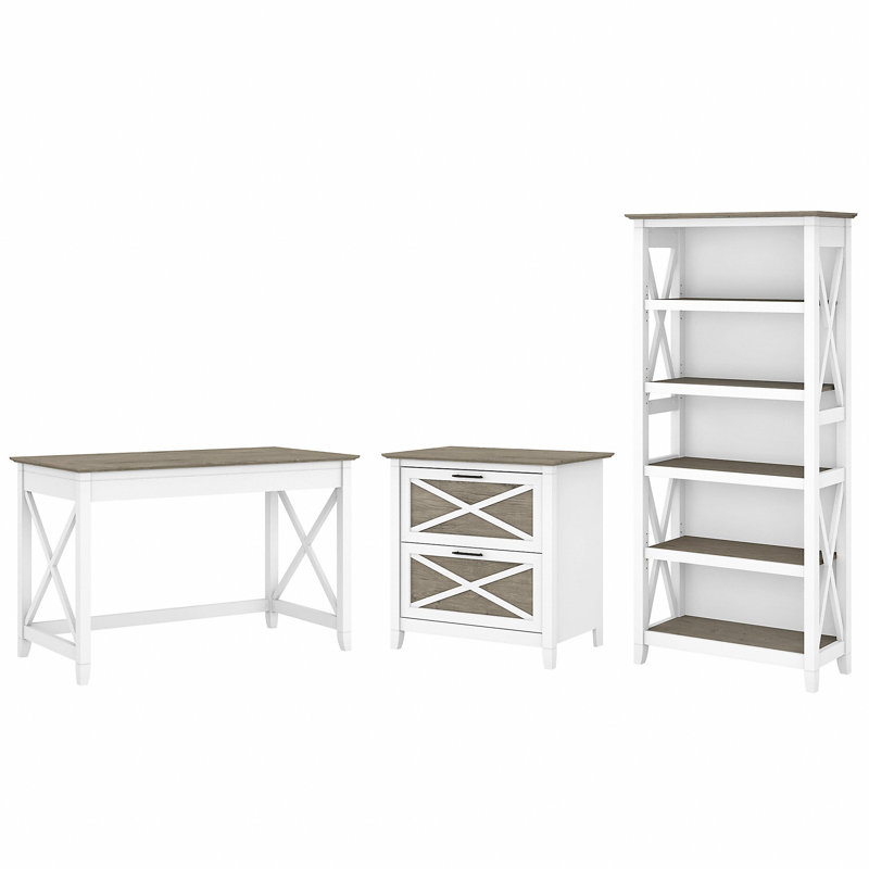 Huckins 3 Piece Writing Desk Office Set, Shiplap Gray/White