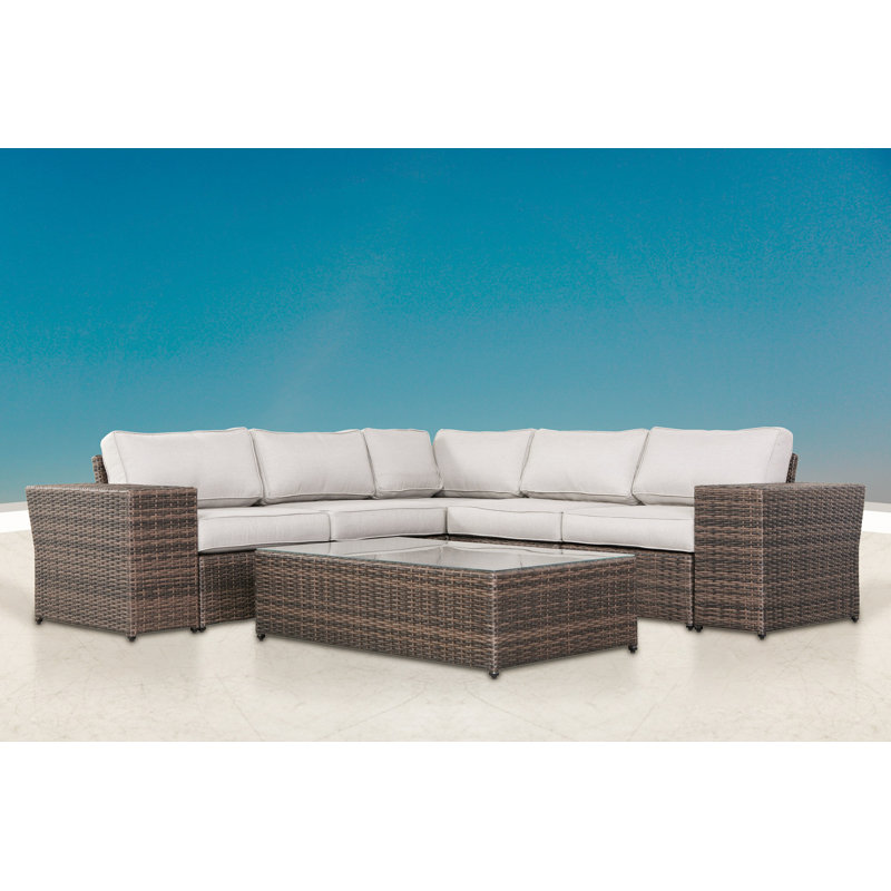 Ensemble de conversation en osier pour 4 personnes avec coussins Khaleeqa