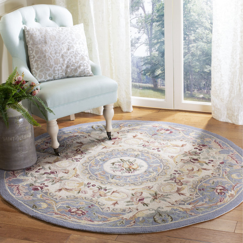 Brayton Hand Hooked Wool Floral Rug, Round 8'