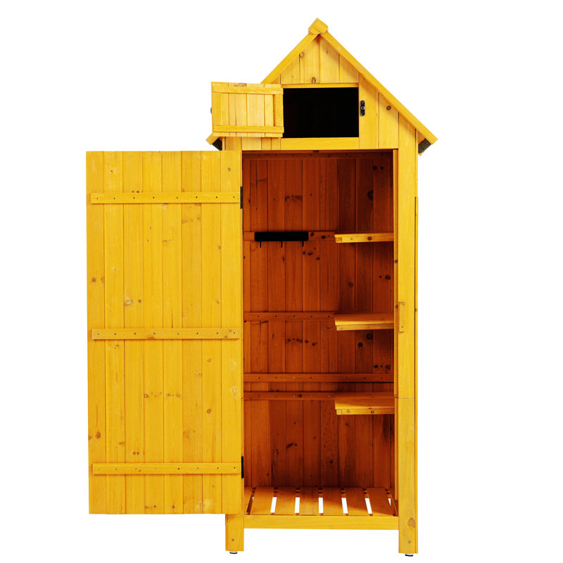 Remise de rangement extérieure en bois avec porte simple et tablettes intérieures, Naturel