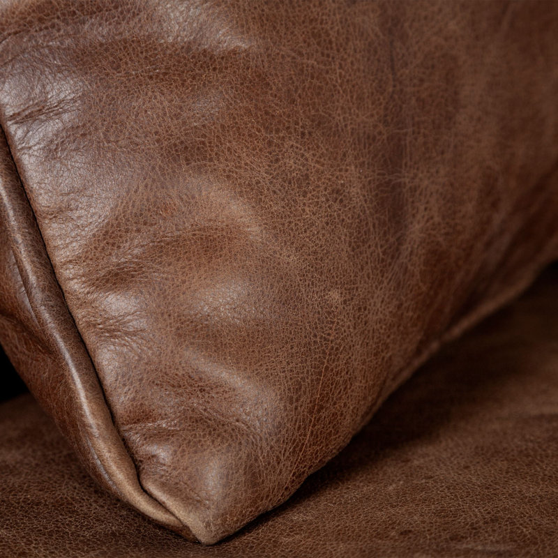 Canapé à accoudoirs arrondis en cuir véritable de 82 po Lateeka, Brun