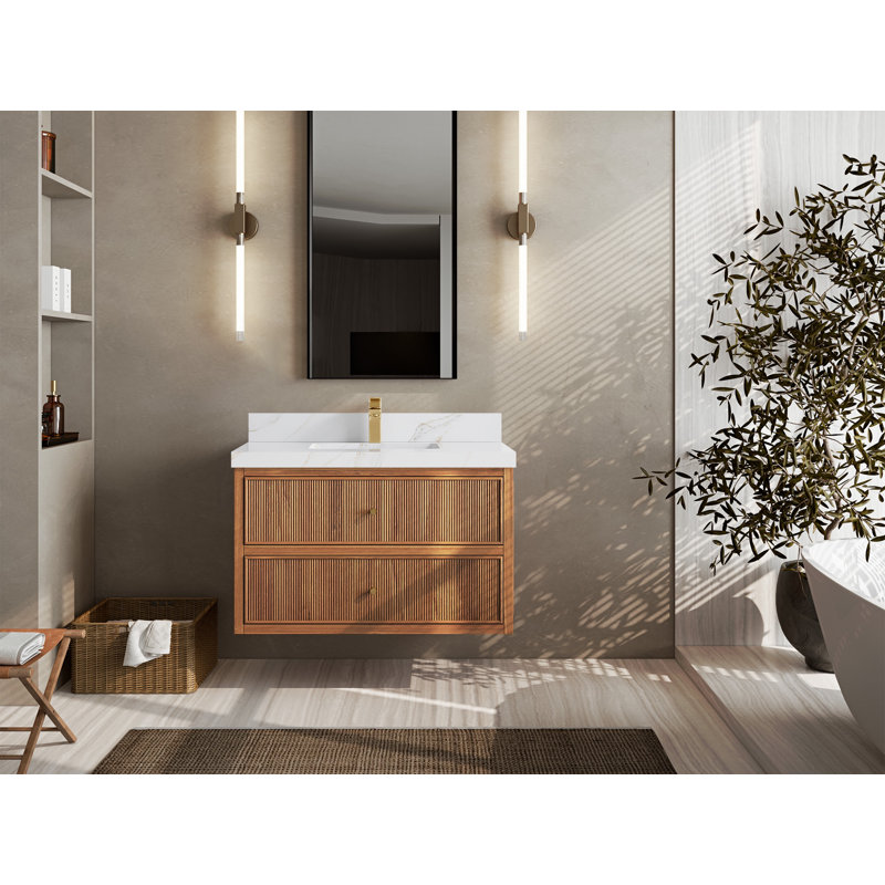 Meuble-lavabo simple 36 po avec plateau en quartz Shafia