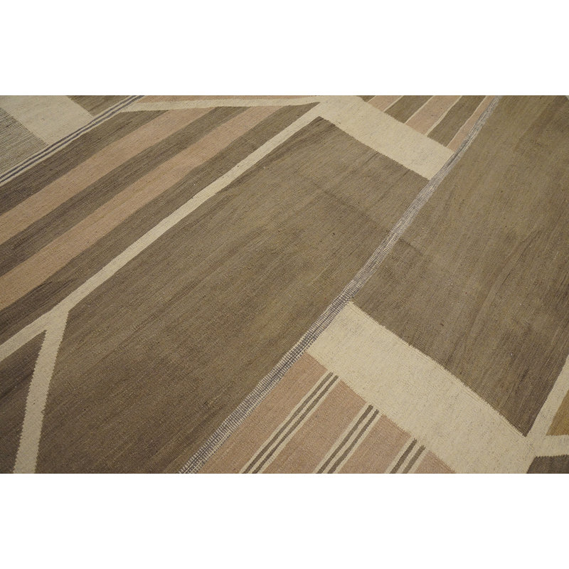 Tapis unique en laine noué à la main de 9 pi x 12 pi brun clair / gris / ivoire Kouhi