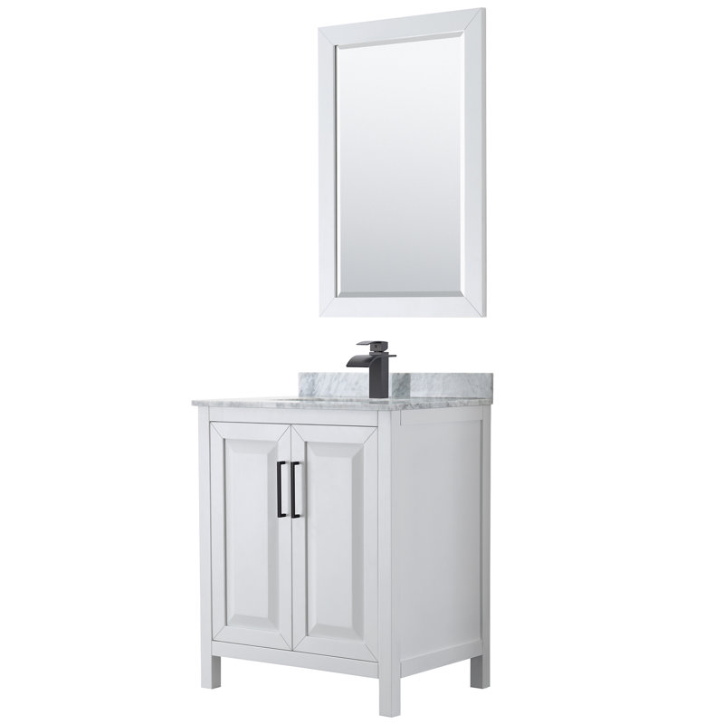 Daria 30'' Single Bathroom Vanity with Marble Top, White, White Cultured Marble, Matte Black
