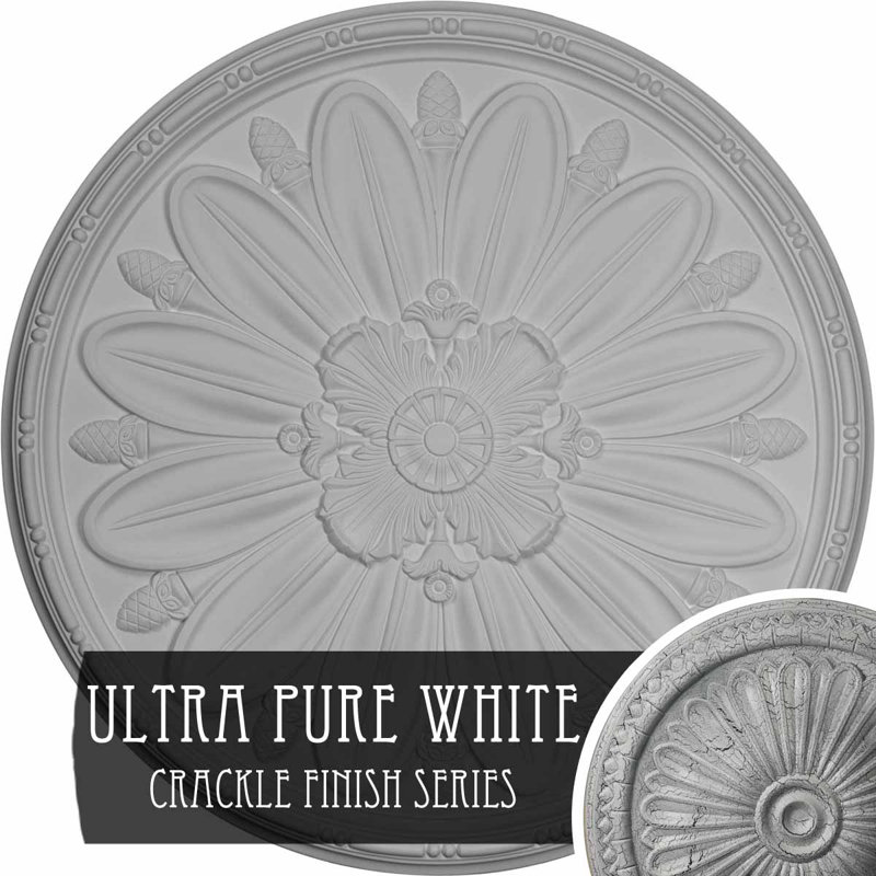Médaillon de plafond Endurathane Delfina, DO 40 po x P 1 7/8 po, finition craquelée blanche ultra pure peinte à la main
