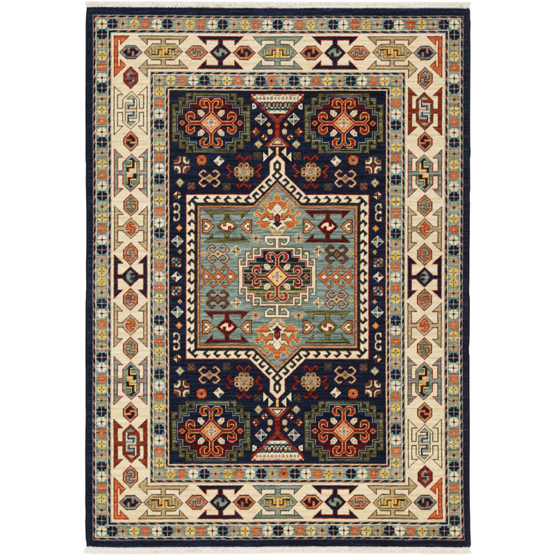 Tapis bleu / ivoire Oaklynn, Rectangle 9 pi 10 po x 12 pi 10 po
