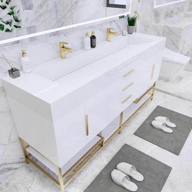Ensemble de meuble-lavabo double 72 po Glasgow, Blanc très luisant, Blanc