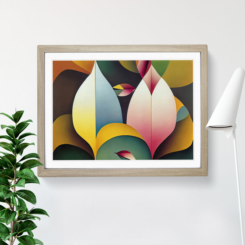 Abstract Feather Art Vol.1 1 Piece Single Picture Frame Wall Art, 34cm H x 46cm W x 2cm D, Oak