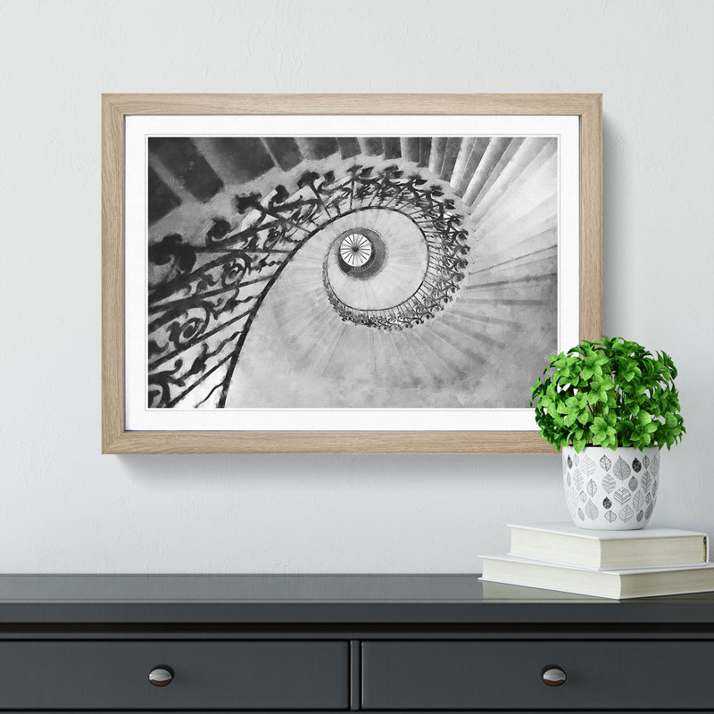 Spiral Staircase - Picture Frame Painting Print, 33cm H x 45cm W x 2cm D, Oak Framed