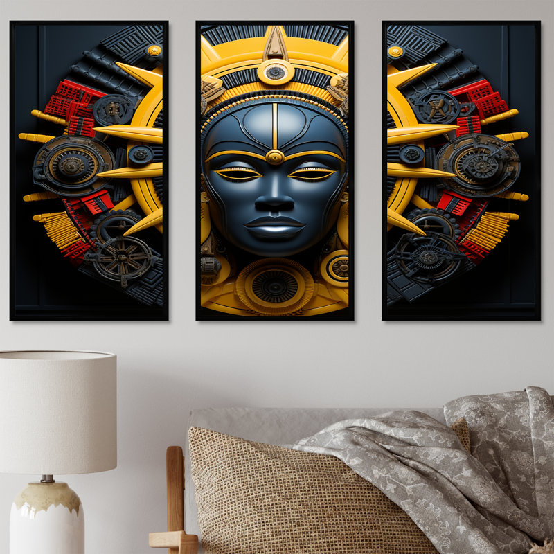 Mystique masque africain Songye Power III - Masque africain, art mural, H 28 po x l 36 po x P 1 po, Cadre flottant noir