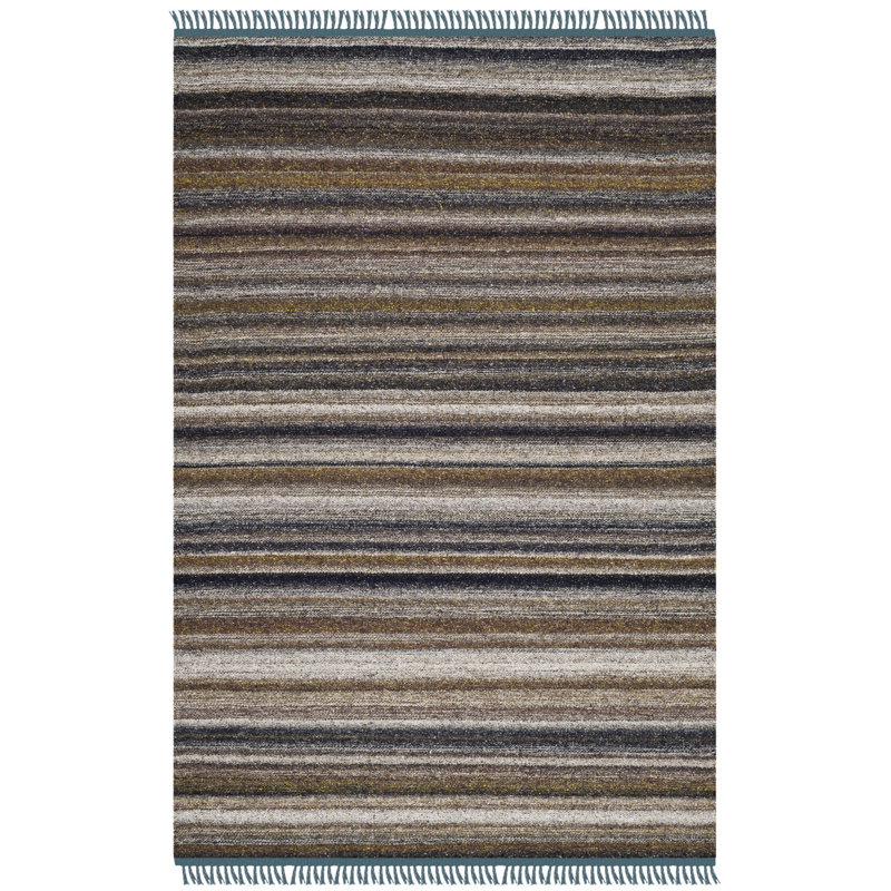 Fitzpatrick Hand Woven Viscose/Cotton Striped Rug in Brown/Blue, Rectangle 4' x 6'