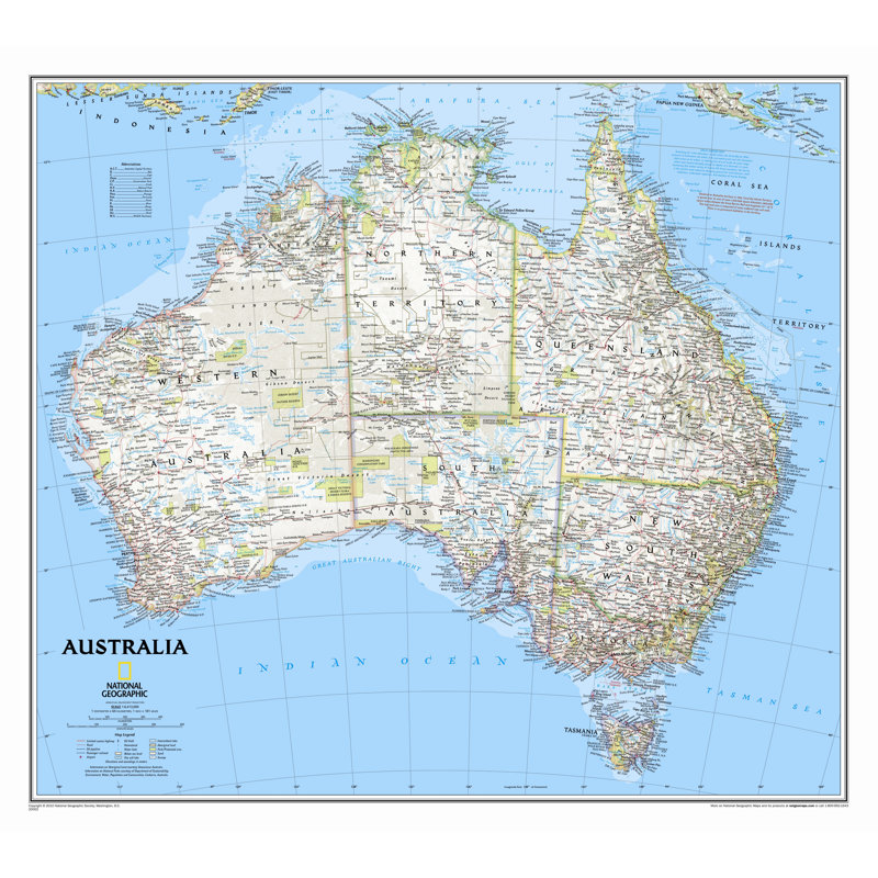 Carte murale de l'Australie, Bleu traditionnel, Taille standard en tube (H 24 po x l 30 po)