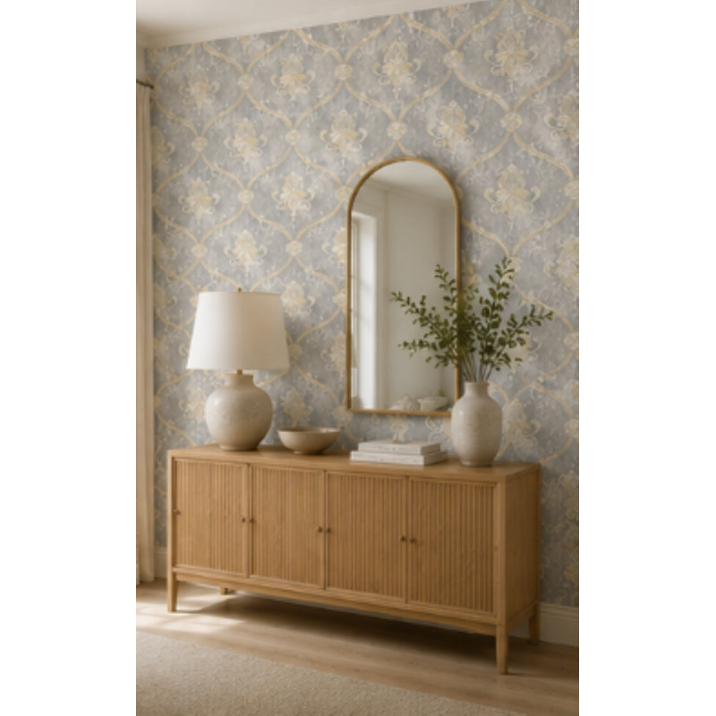 Damask Roll, Gray/Beige