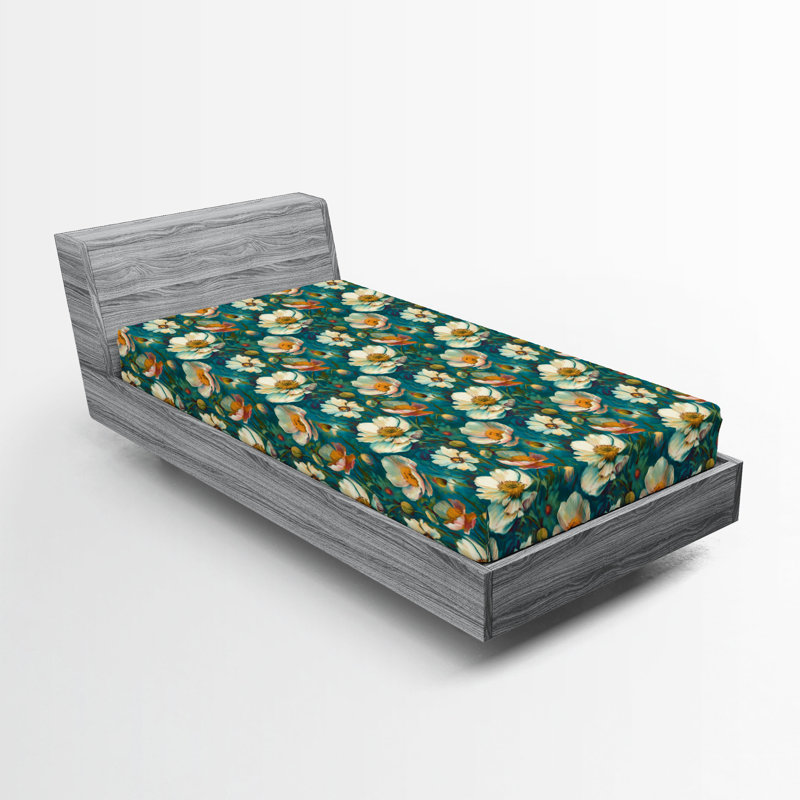 Drap-housse Ambesonne, Drap-housse pour lit simple TG, Bleu sarcelle, abricot, vert pâle / floral