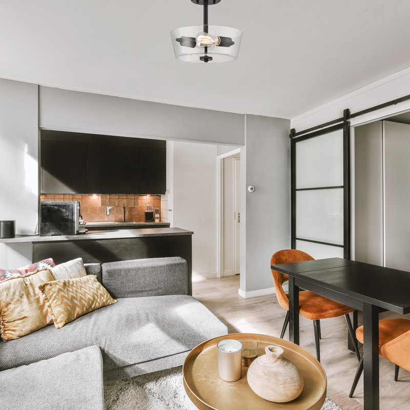 Samina Glass Semi Flush Mount, Matte Black