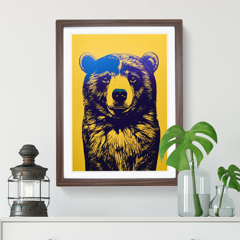 Block Bear - Single Picture Frame Painting, 46cm H x 34cm W x 2cm D, Walnut