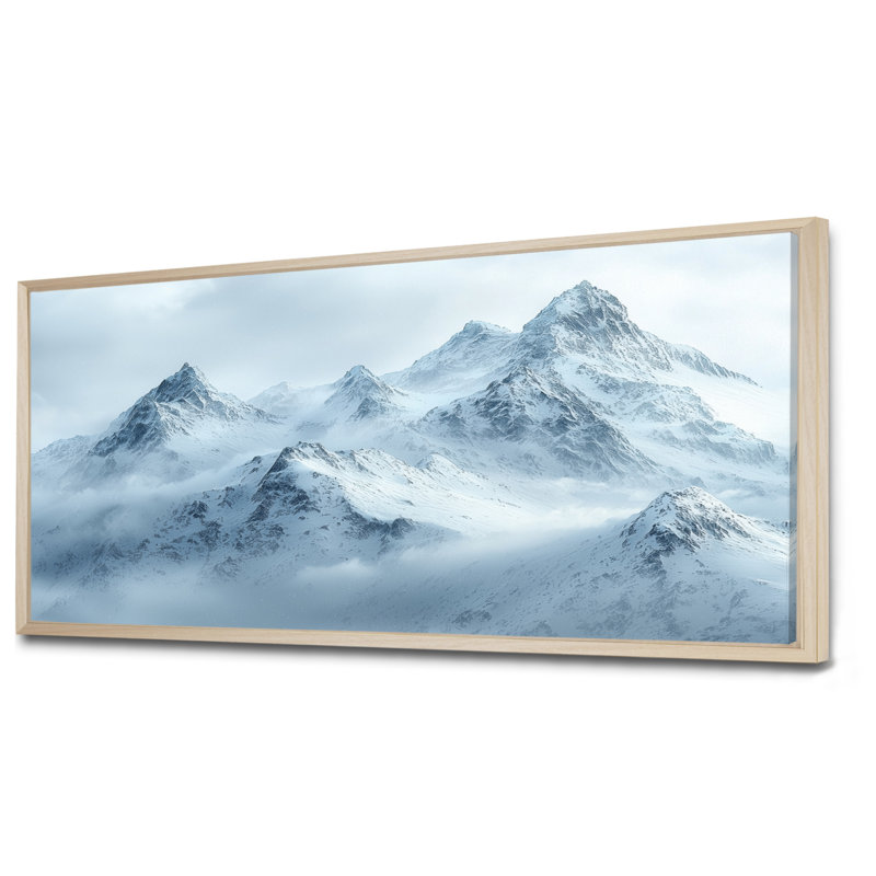 Hiver paysage de montagne I - montagnes, art mural sur toile, H 28 po x l 60 po, Impression encadrée flottante, Crème, crème