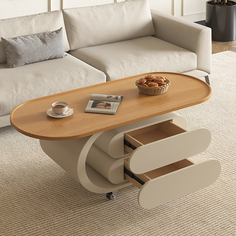 Table basse légère et portable, H 19,7 po x L 35,4 po x l 17,7 po, Burlywood, Crème, crème