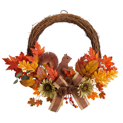 Fall Harvest Autumn Wreath with Twig Base and Bunny