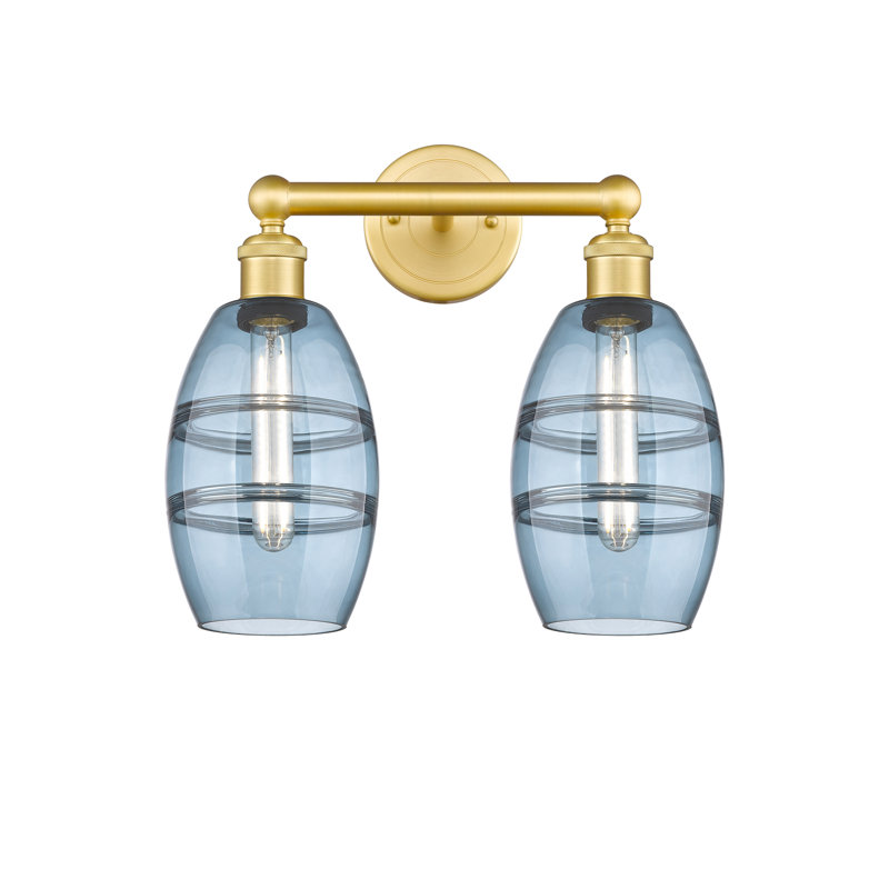 Éclairage pour meuble-lavabo à 2 lumières Kusham, Or satiné, Bleu princesse