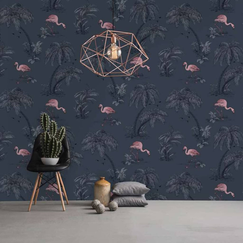 Dutch Wallcoverings Wallpaper Flamingo, Petrol Bue