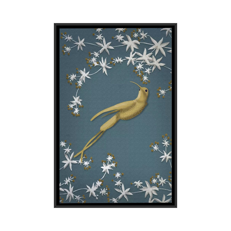 Golden Hummingbird II par Fab Funky - impression d'art graphique, H 26 po x l 18 po x 1,5 po, Toile avec cadre noir