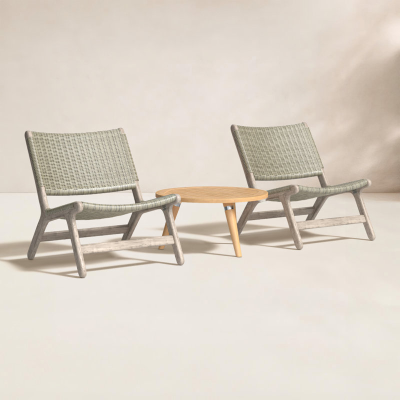 Verge Outdoor 3 - Piece Teak Conversation Set, Driftwood Gray