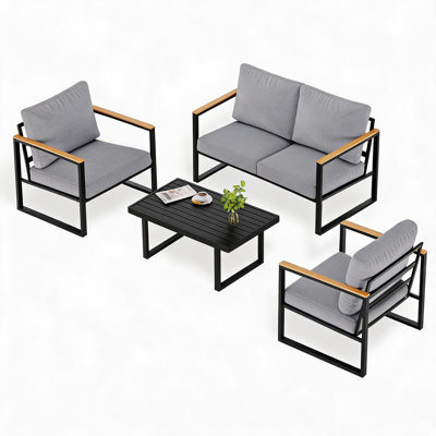 Ensemble 4 pièces de table de bar d'extérieur et chaises, ensemble bistro compact de hauteur bistro avec coussins pour la cour, la terrasse ou le porche - coussin gris