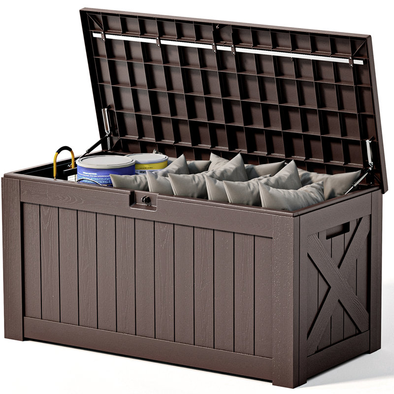 120 Gallons Water Resistant Lockable Deck Box, Dark Brown