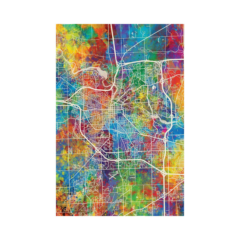 Ann Arbor Map Color par Michael Tompsett, reproduction d'art graphique sur toile tendue, H 18 po x l 12 po x P 1,5 po